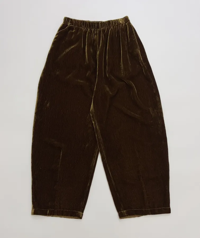 Brown Velvet Pull-On Tapered Trousers in Brown, product view