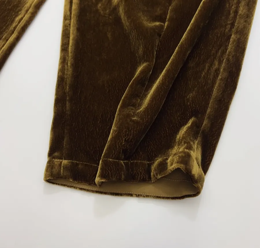 Brown Velvet Pull-On Tapered Trousers in Brown, product view 08