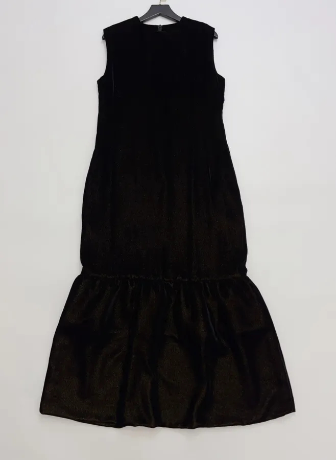 Black Sleeveless Ruffle-Hem Midi Dress in Black, product view 01