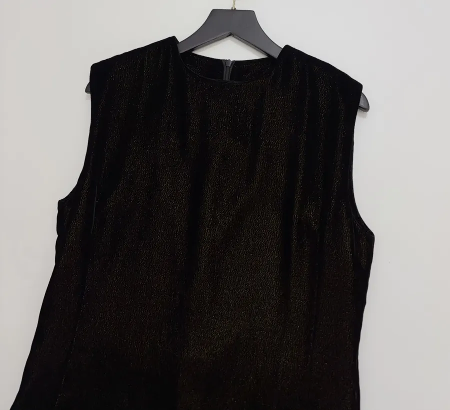 Black Sleeveless Ruffle-Hem Midi Dress in Black, product view 02
