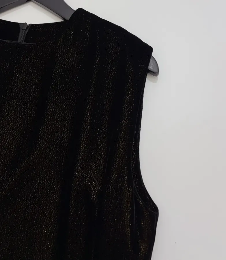 Black Sleeveless Ruffle-Hem Midi Dress in Black, product view 03