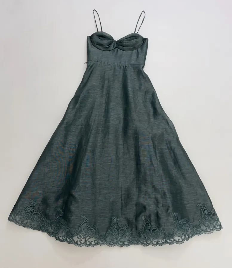 Lace-trimmed Corset-style Mid-length Dress in Teal, product view 02