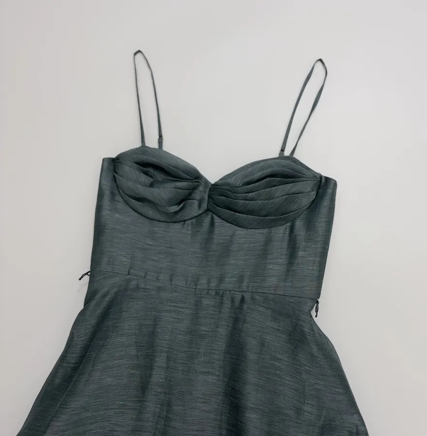 Lace-trimmed Corset-style Mid-length Dress in Teal, product view 03