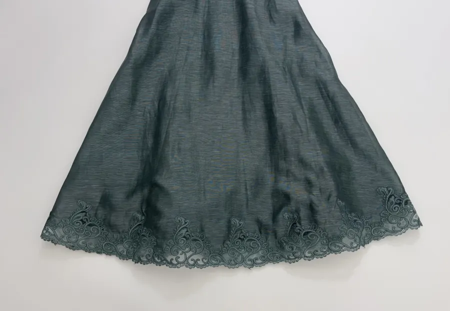 Lace-trimmed Corset-style Mid-length Dress in Teal, product view 08