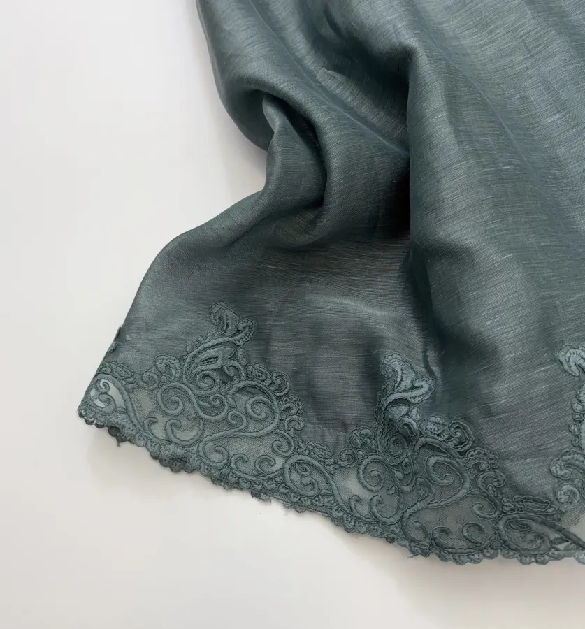 Lace-trimmed Corset-style Mid-length Dress in Teal, product view 10