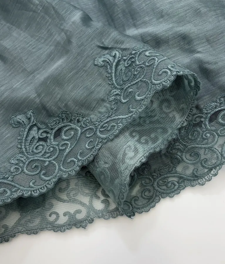 Lace-trimmed Corset-style Mid-length Dress in Teal, product view 12