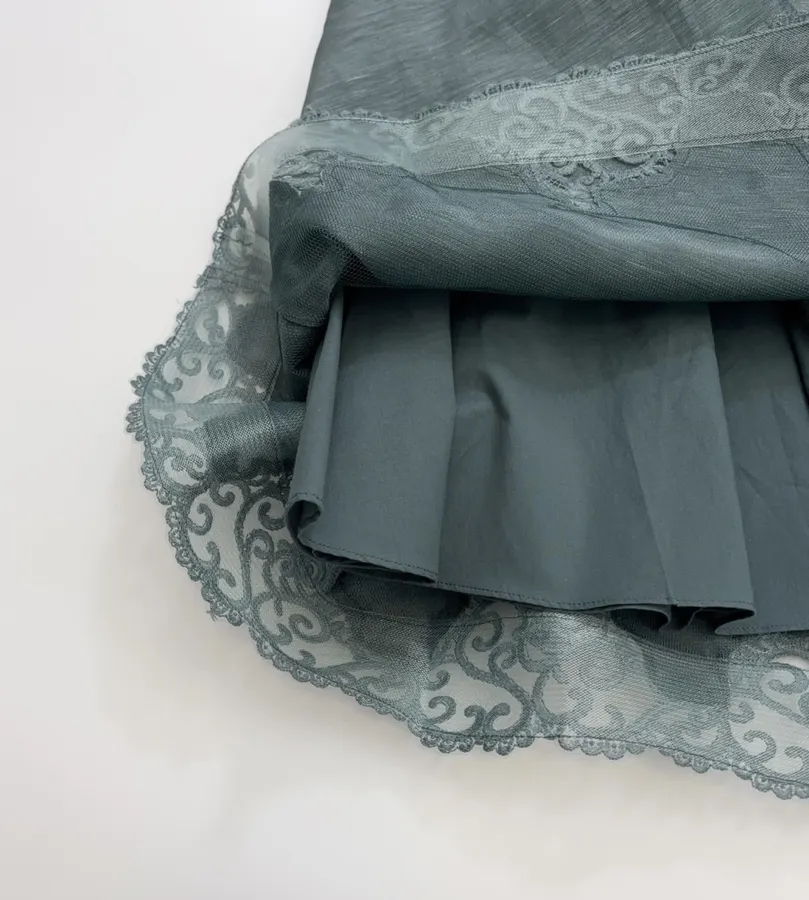 Lace-trimmed Corset-style Mid-length Dress in Teal, product view 13