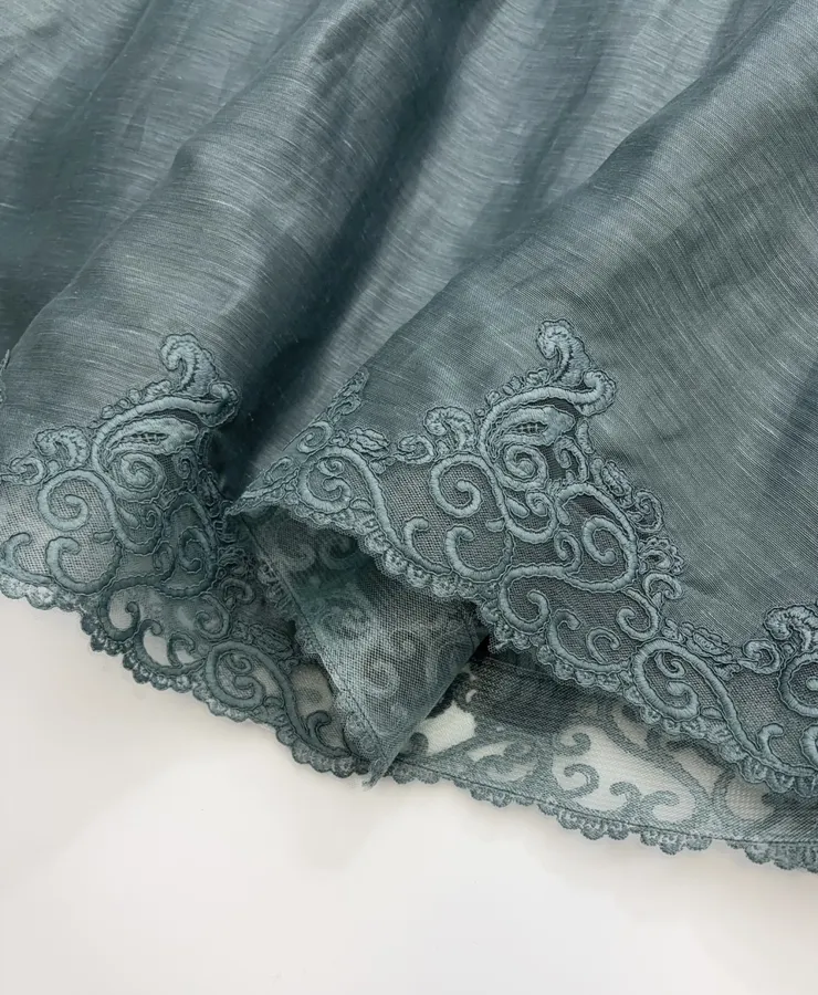 Lace-trimmed Corset-style Mid-length Dress in Teal, product view 14
