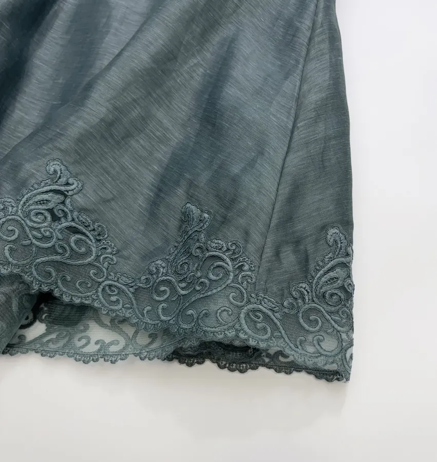 Lace-trimmed Corset-style Mid-length Dress in Teal, product view 15