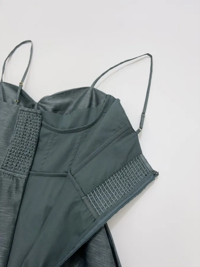 Lace-trimmed Corset-style Mid-length Dress in Teal, product view 21