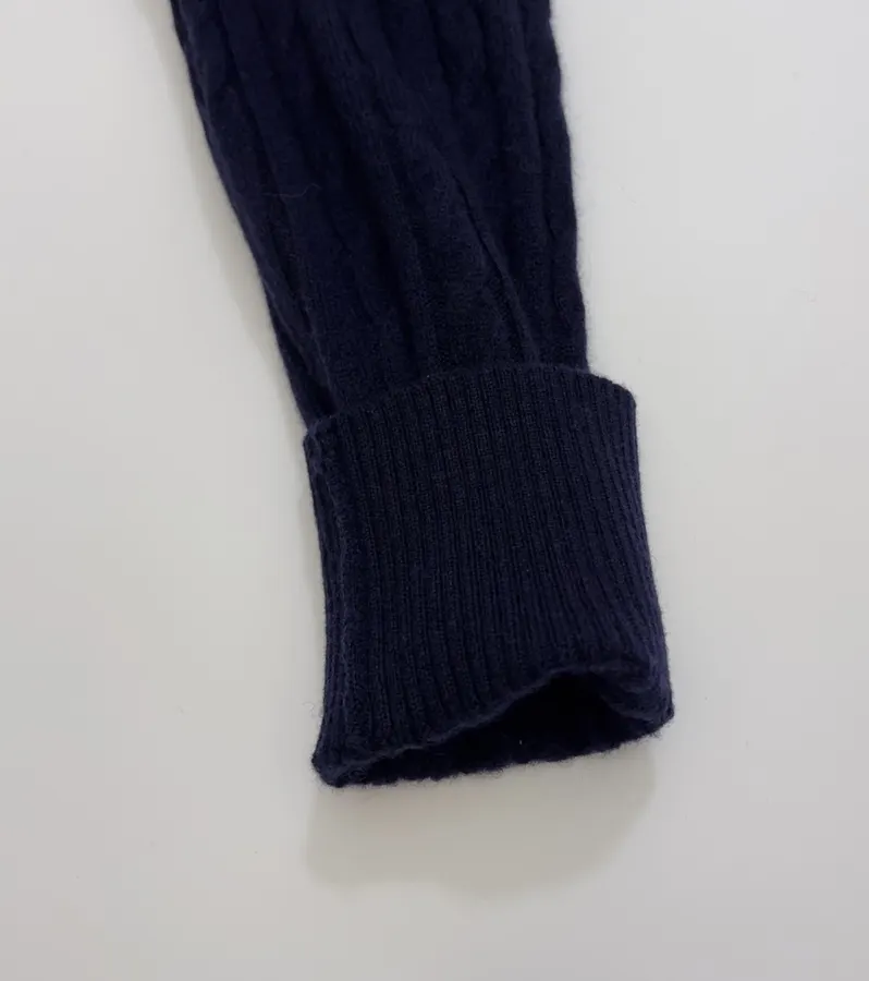 Navy Pony-Embroidered Cable-Knit Cardigan in Navy, product view 06