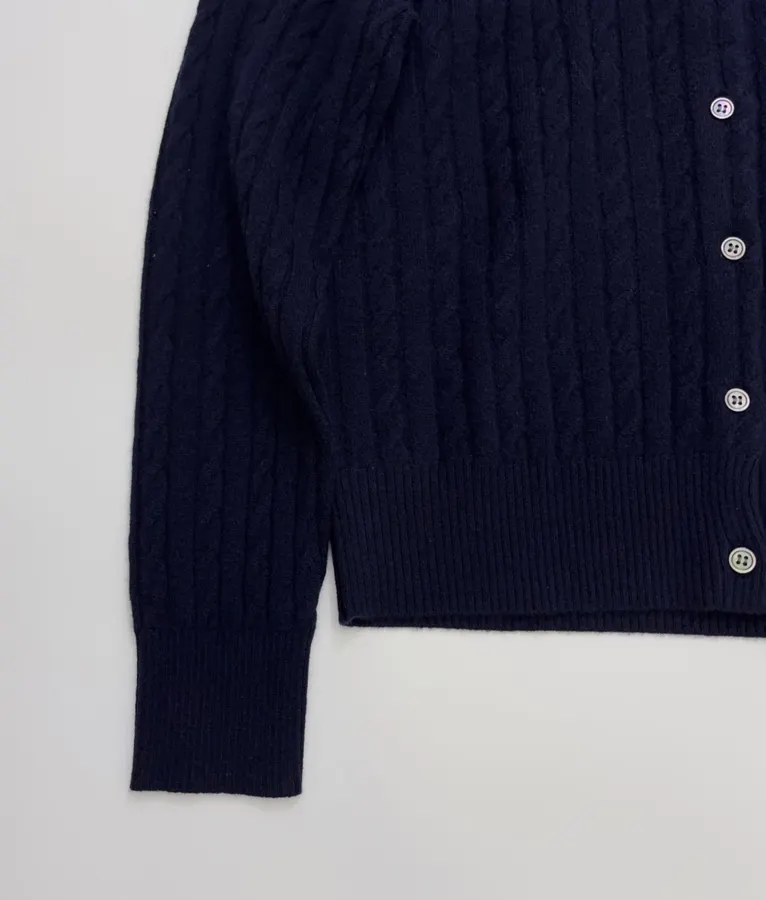 Navy Pony-Embroidered Cable-Knit Cardigan in Navy, product view 07