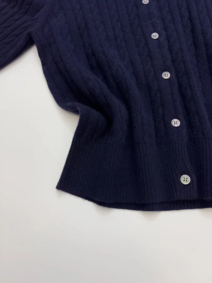 Navy Pony-Embroidered Cable-Knit Cardigan in Navy, product view 08