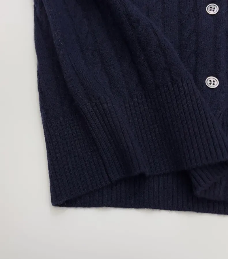 Navy Pony-Embroidered Cable-Knit Cardigan in Navy, product view 09
