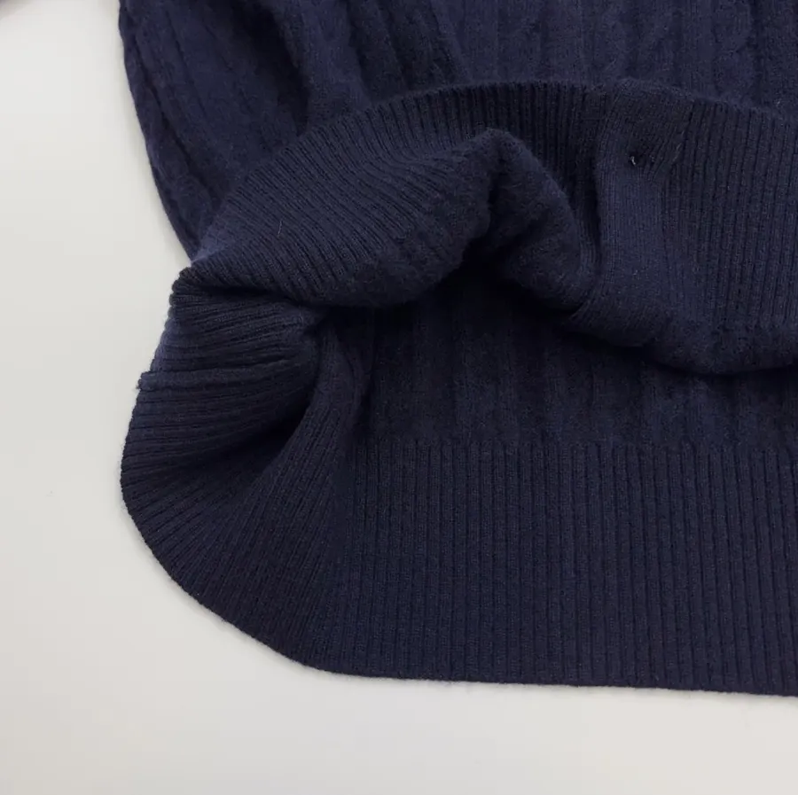 Navy Pony-Embroidered Cable-Knit Cardigan in Navy, product view 10
