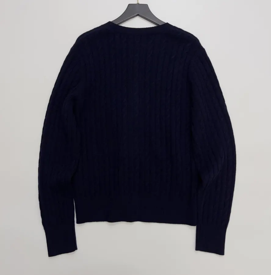 Navy Pony-Embroidered Cable-Knit Cardigan in Navy, product view 12