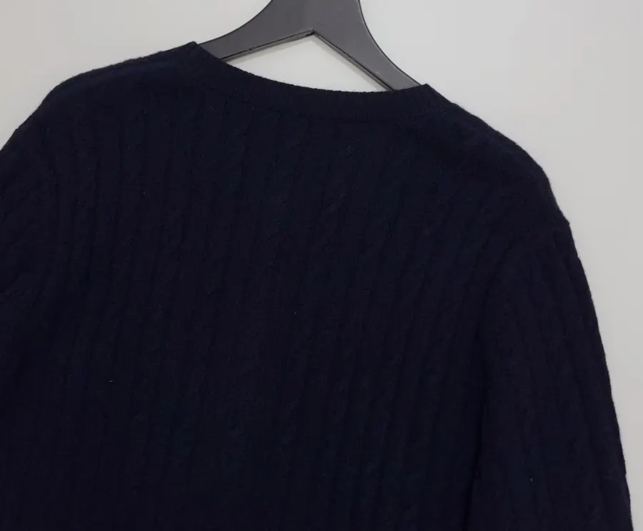 Navy Pony-Embroidered Cable-Knit Cardigan in Navy, product view 13