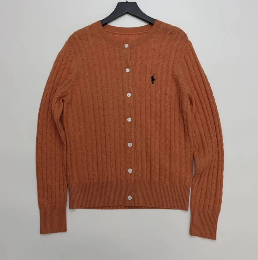 Rust Pony-Embroidered Cable-Knit Cardigan in Rust, product view 01