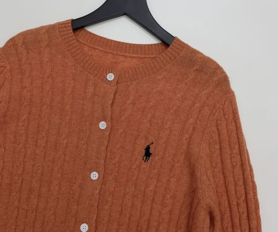 Rust Pony-Embroidered Cable-Knit Cardigan in Rust, product view 02