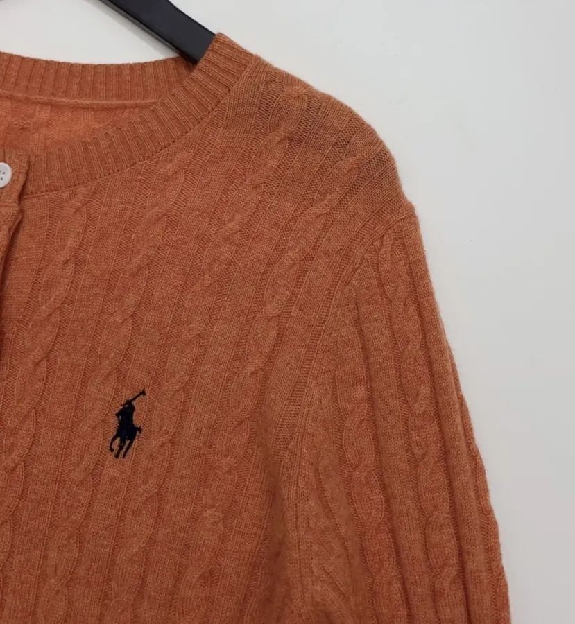 Rust Pony-Embroidered Cable-Knit Cardigan in Rust, product view 03