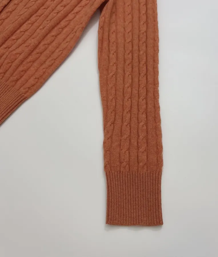 Rust Pony-Embroidered Cable-Knit Cardigan in Rust, product view 04