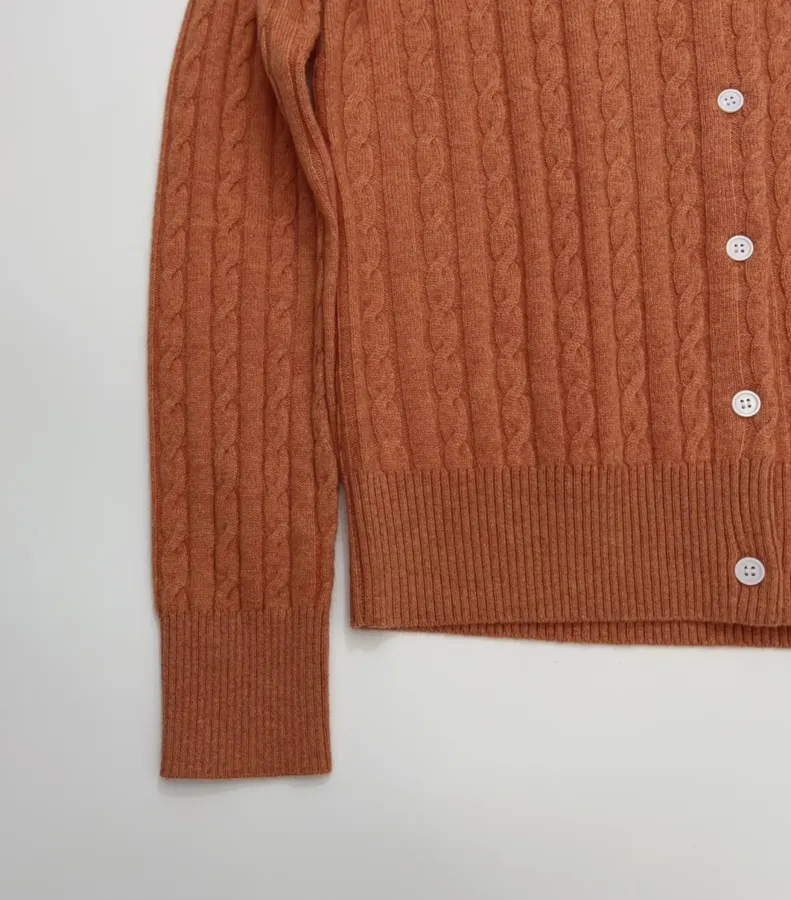 Rust Pony-Embroidered Cable-Knit Cardigan in Rust, product view 06