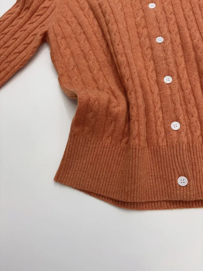 Rust Pony-Embroidered Cable-Knit Cardigan in Rust, product view 07