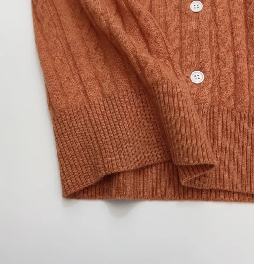 Rust Pony-Embroidered Cable-Knit Cardigan in Rust, product view 08