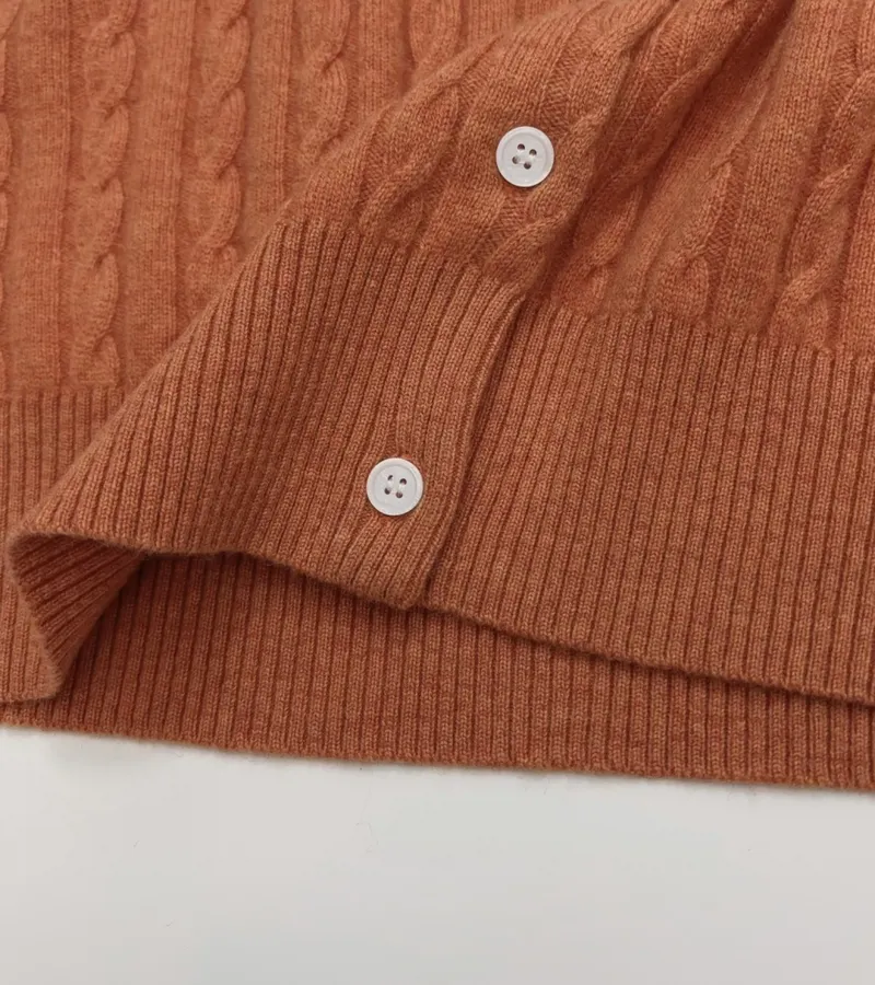 Rust Pony-Embroidered Cable-Knit Cardigan in Rust, product view 10