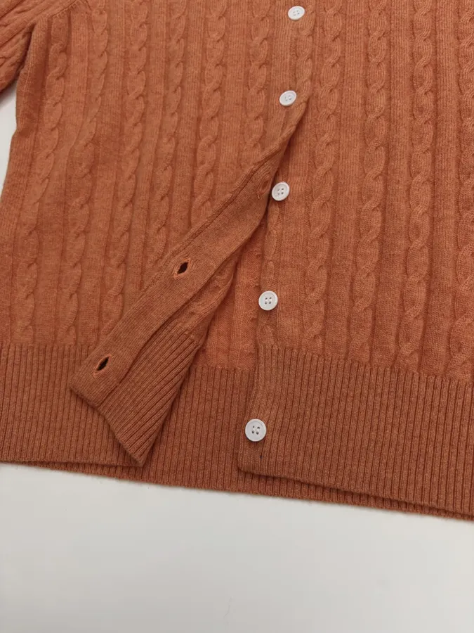 Rust Pony-Embroidered Cable-Knit Cardigan in Rust, product view 11