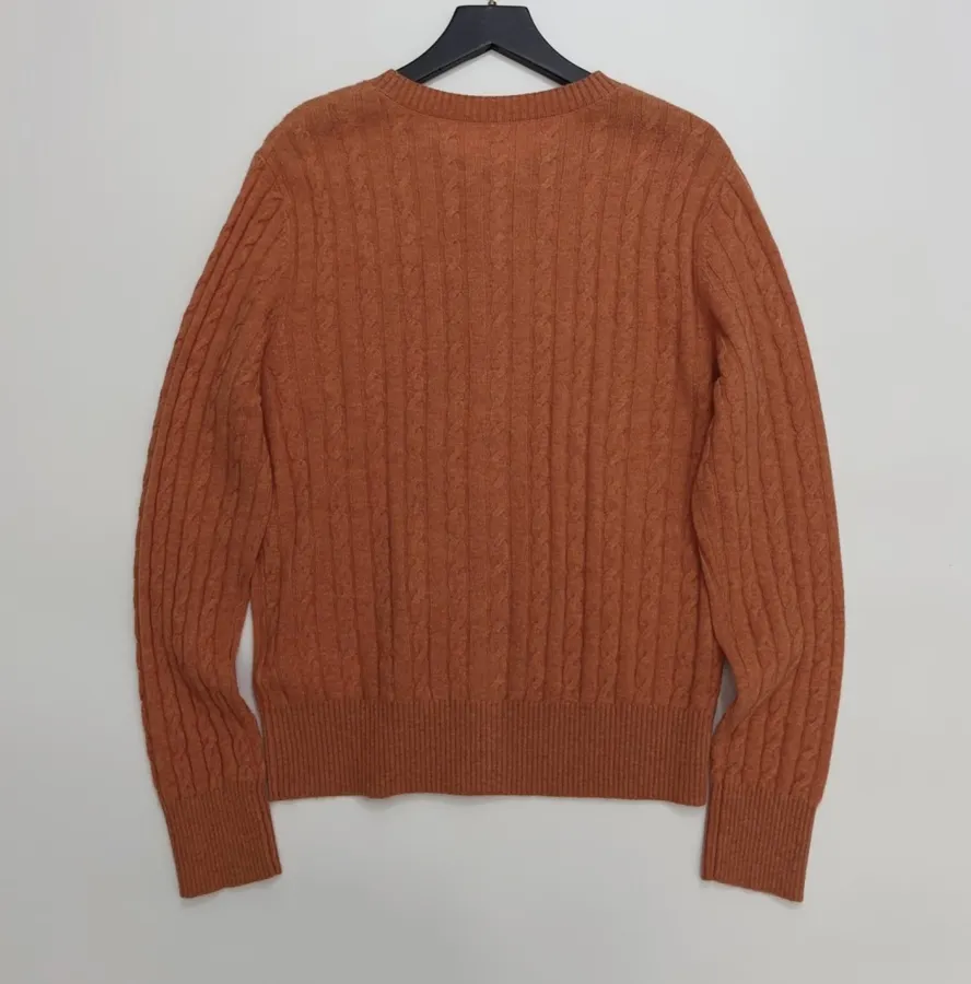 Rust Pony-Embroidered Cable-Knit Cardigan in Rust, product view 12
