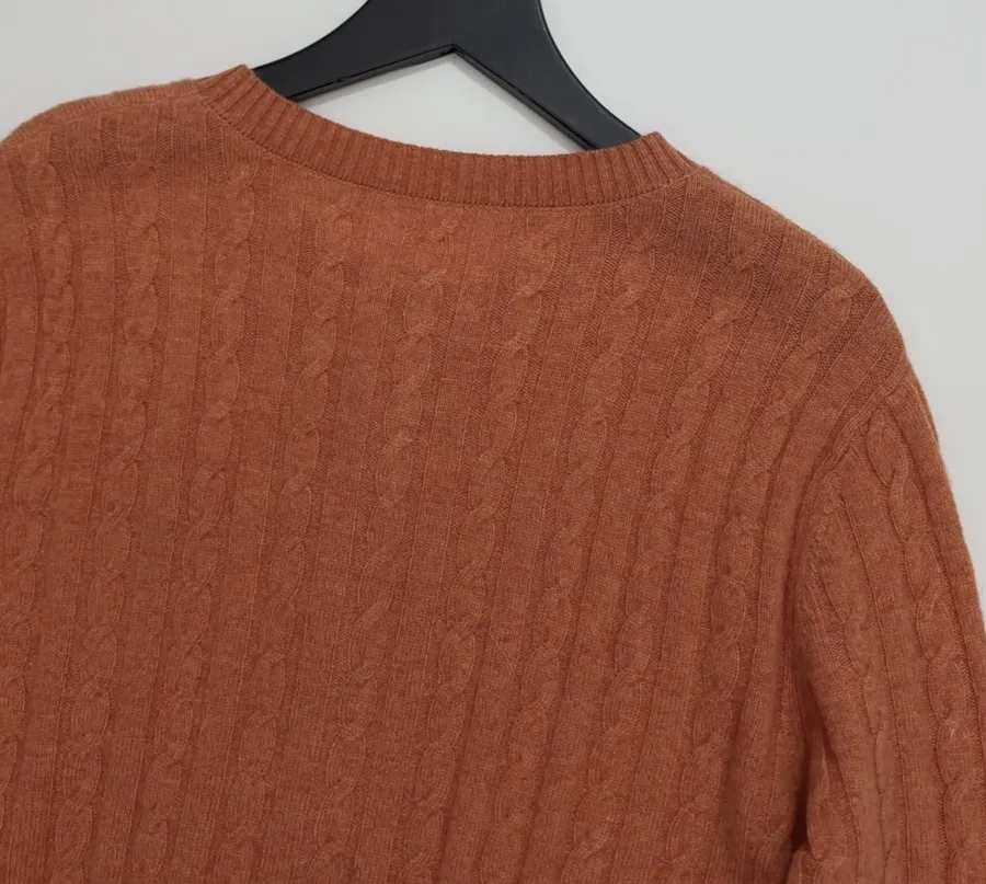 Rust Pony-Embroidered Cable-Knit Cardigan in Rust, product view 13