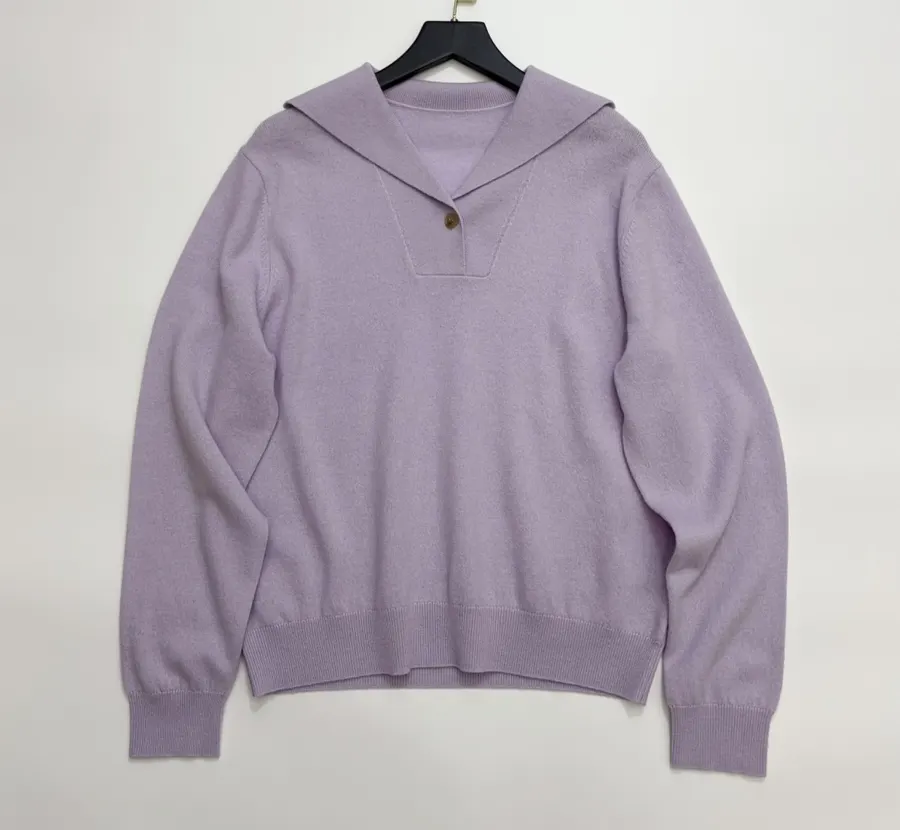 Macaron Cashmere Collared Long-Sleeve Knit Top in Lavender, product view 01