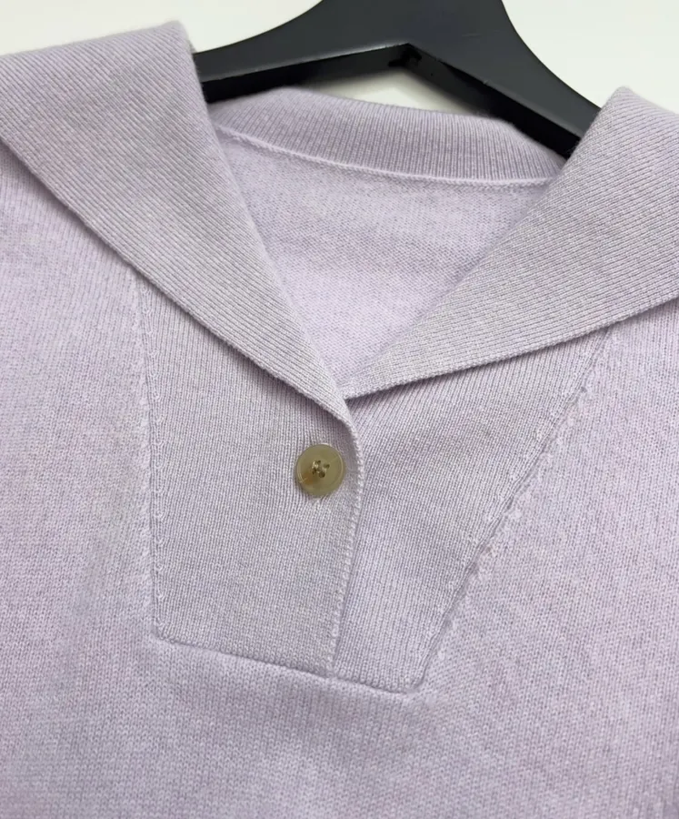 Macaron Cashmere Collared Long-Sleeve Knit Top in Lavender, product view 03