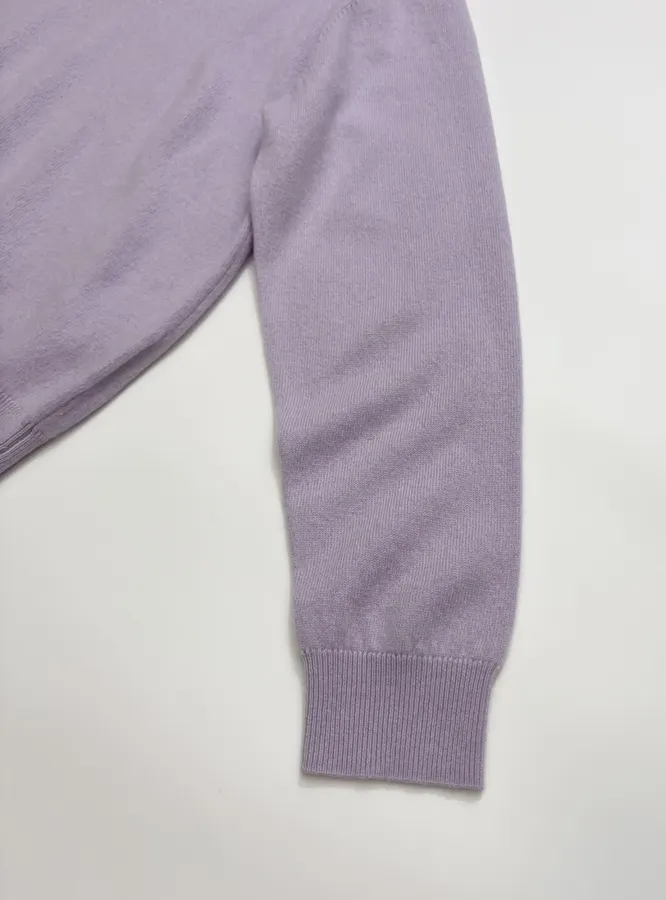 Macaron Cashmere Collared Long-Sleeve Knit Top in Lavender, product view 06