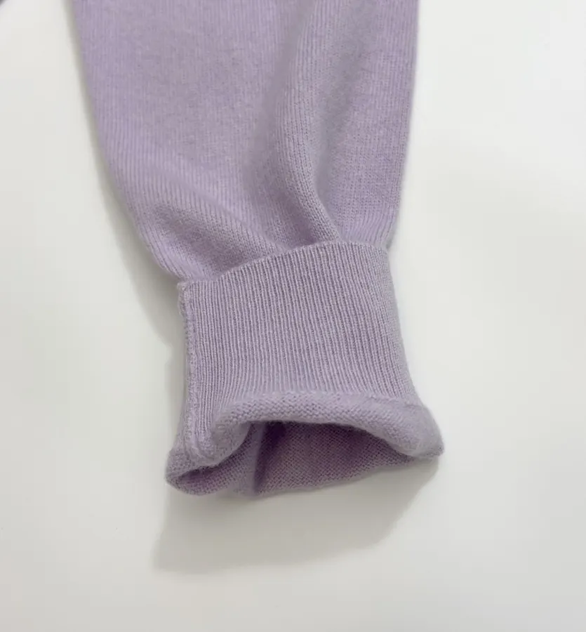 Macaron Cashmere Collared Long-Sleeve Knit Top in Lavender, product view 07