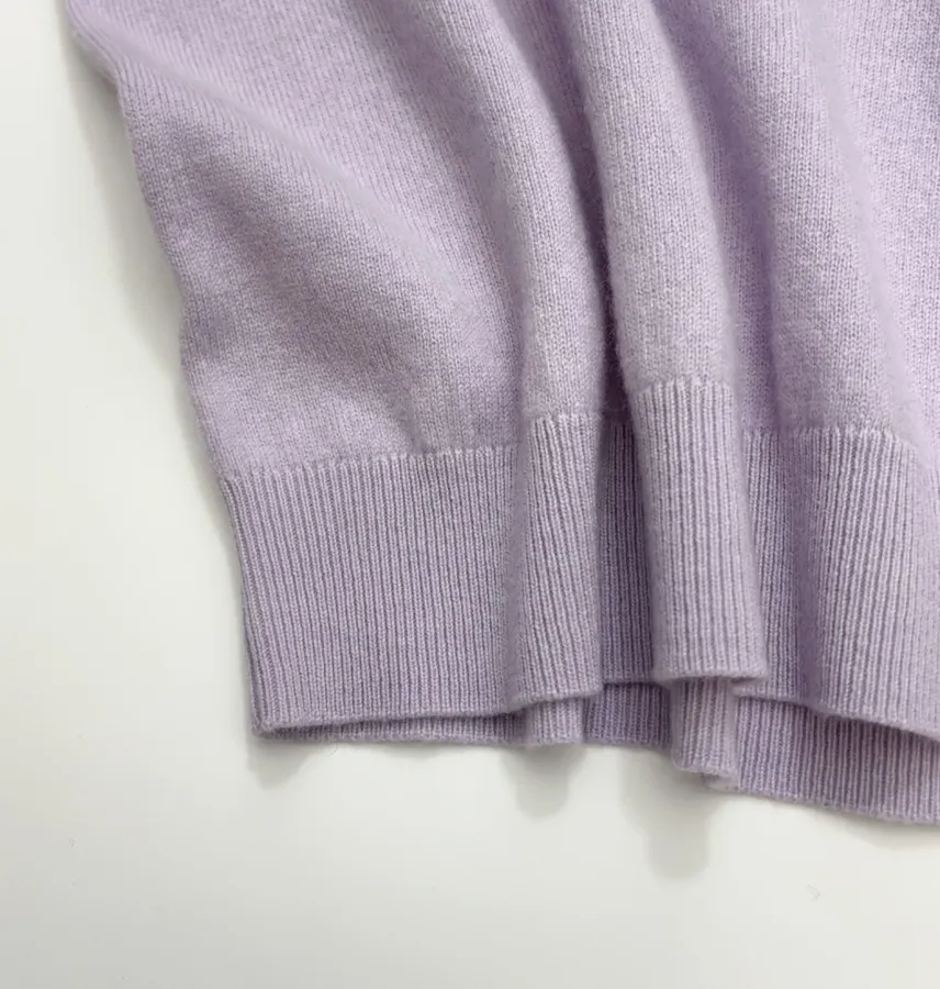Macaron Cashmere Collared Long-Sleeve Knit Top in Lavender, product view 09