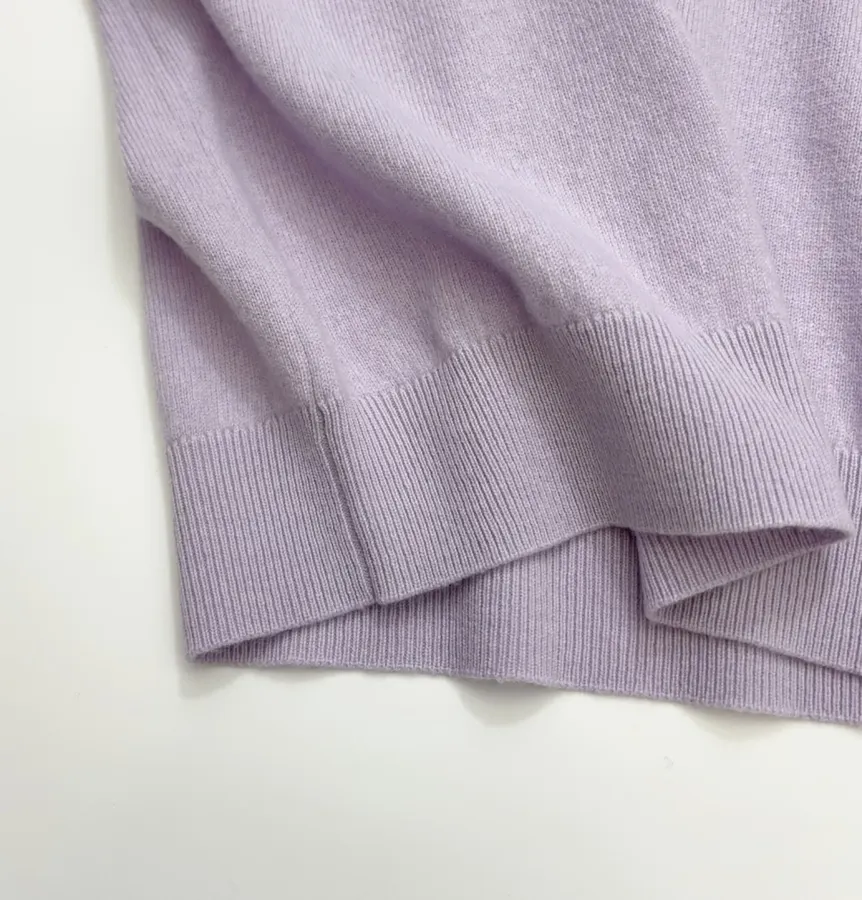 Macaron Cashmere Collared Long-Sleeve Knit Top in Lavender, product view 10