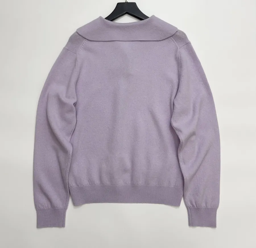 Macaron Cashmere Collared Long-Sleeve Knit Top in Lavender, product view 12