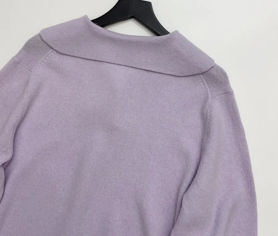 Macaron Cashmere Collared Long-Sleeve Knit Top in Lavender, product view 13
