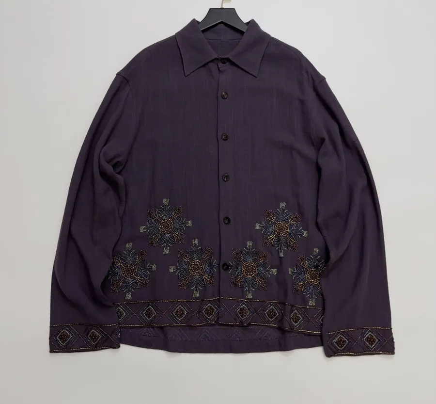 Deep Purple Embroidered Collared Jacket in Purple, product view 01