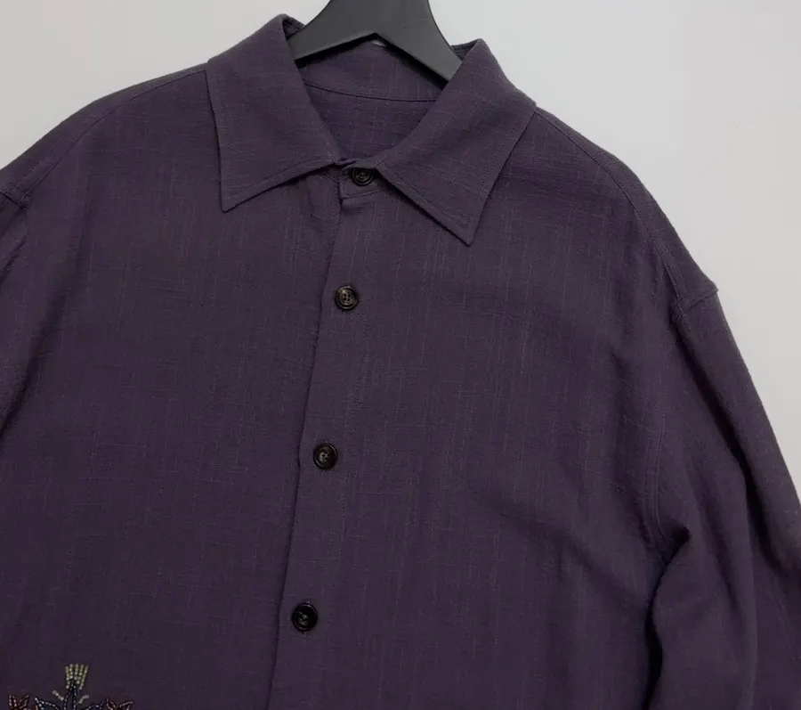 Deep Purple Embroidered Collared Jacket in Purple, product view 02
