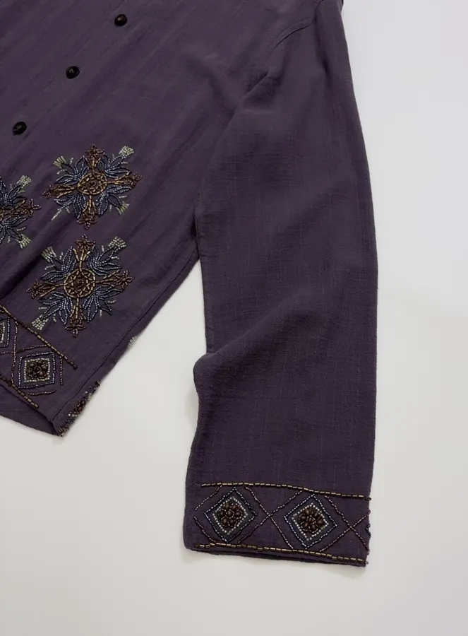 Deep Purple Embroidered Collared Jacket in Purple, product view 05
