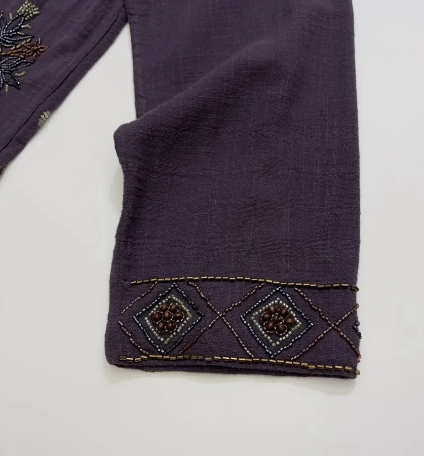 Deep Purple Embroidered Collared Jacket in Purple, product view 06
