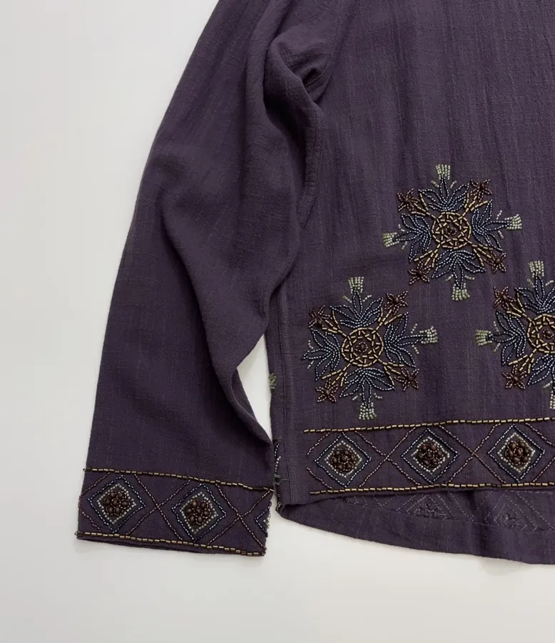 Deep Purple Embroidered Collared Jacket in Purple, product view 09