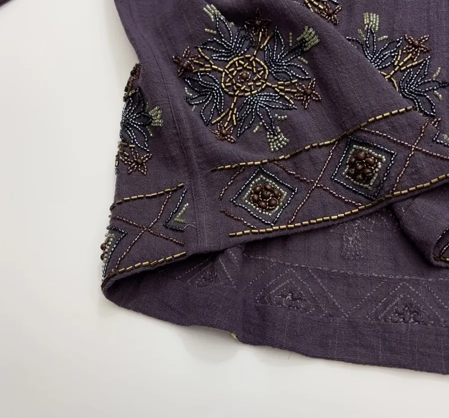 Deep Purple Embroidered Collared Jacket in Purple, product view 10