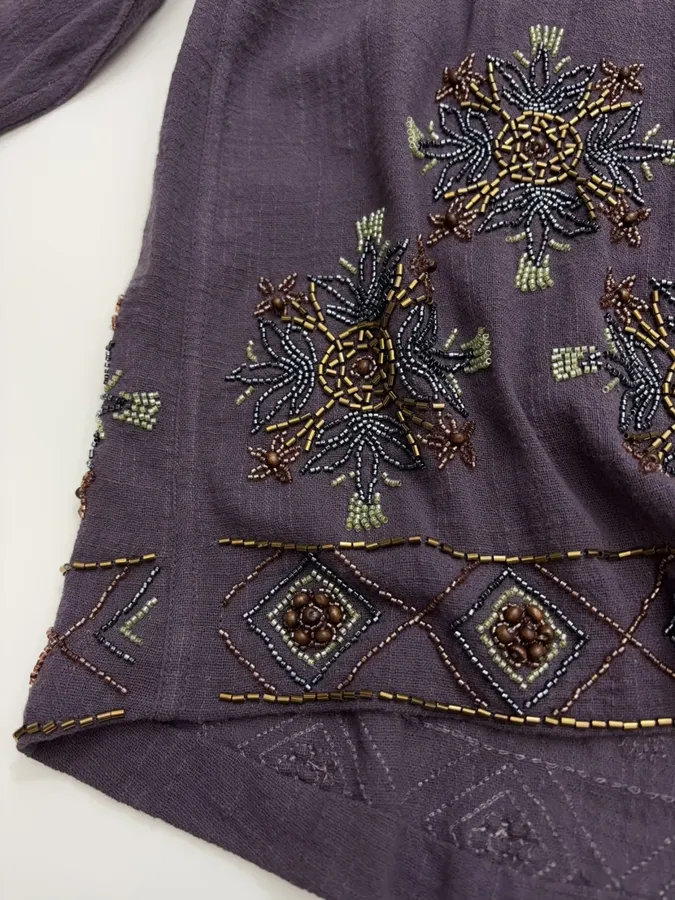Deep Purple Embroidered Collared Jacket in Purple, product view 12