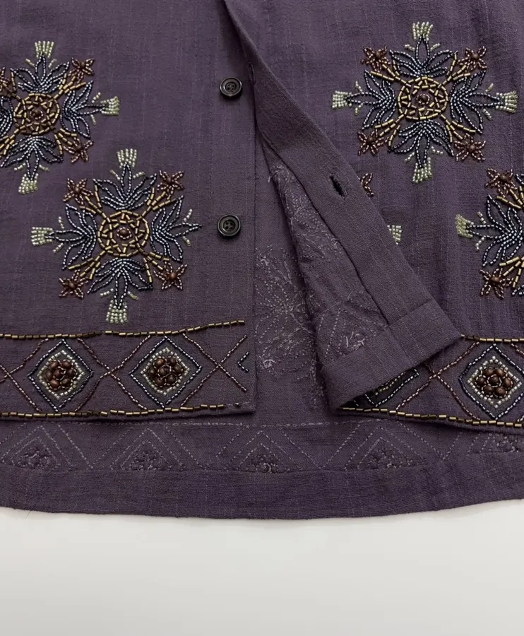 Deep Purple Embroidered Collared Jacket in Purple, product view 13