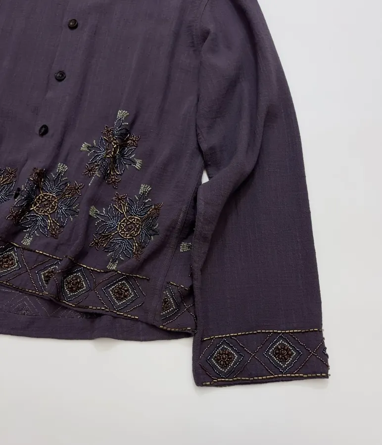 Deep Purple Embroidered Collared Jacket in Purple, product view 14