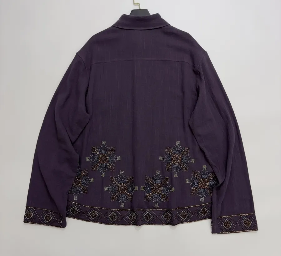 Deep Purple Embroidered Collared Jacket in Purple, product view 15